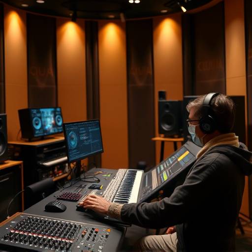 A mastering engineer working on audio in a professional mastering suite at Acoustic Realms.